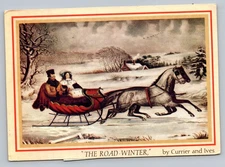 "The Road Winter" From an Original Currier And Ives Print Postcard