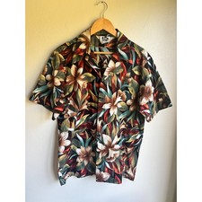 Vintage Hilo Hattie Mens Shirt Large Floral Tropical Cotton Made in Hawaii 577