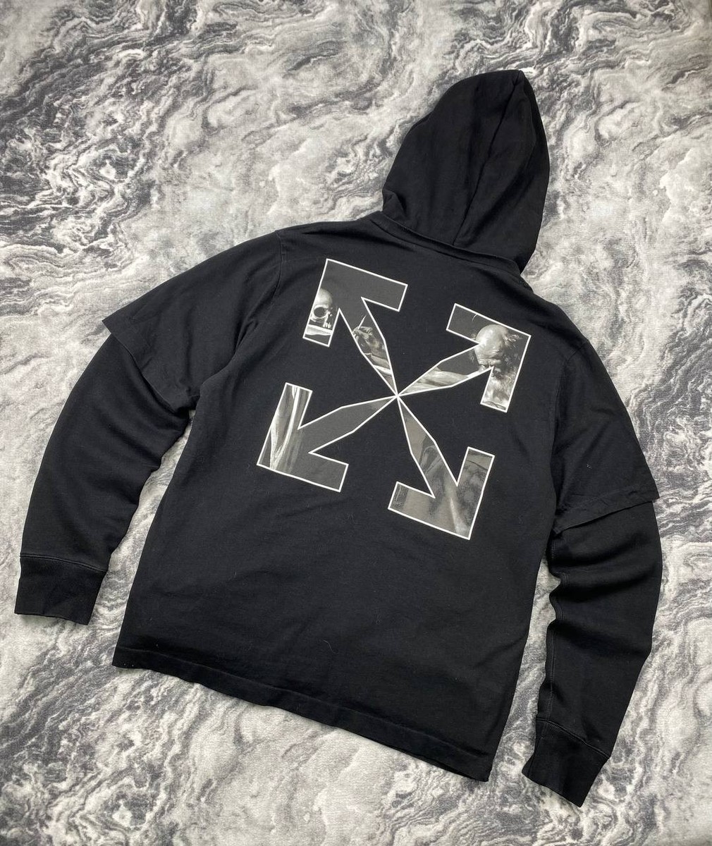 最終価格 中古 Off-White Caravaggio ARROW XL Off-White Caravaggio Arrow Doublesleeve Hoodie Big Logo Men Size