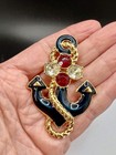 Vintage TRIFARI Gold Tone Blue Enamel Lucite Statement Anchor Pin Brooch — photo 7