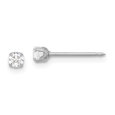 14K White Gold 3mm Round Cut Cubic Zirconia Long Stud Earrings