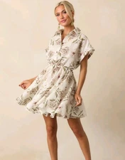 Aakaa x Red Dress Boutique “Always In High Spirits”Ivory Floral Mini Shirt Dress