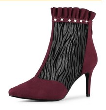 Stivali donna Allegra K maglia stiletto tacco alto volant bordeaux 5,5