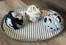 3 Primitive Style Rag Wrapped Fabric Balls  Rustic Decor Farmhouse Blue Denim