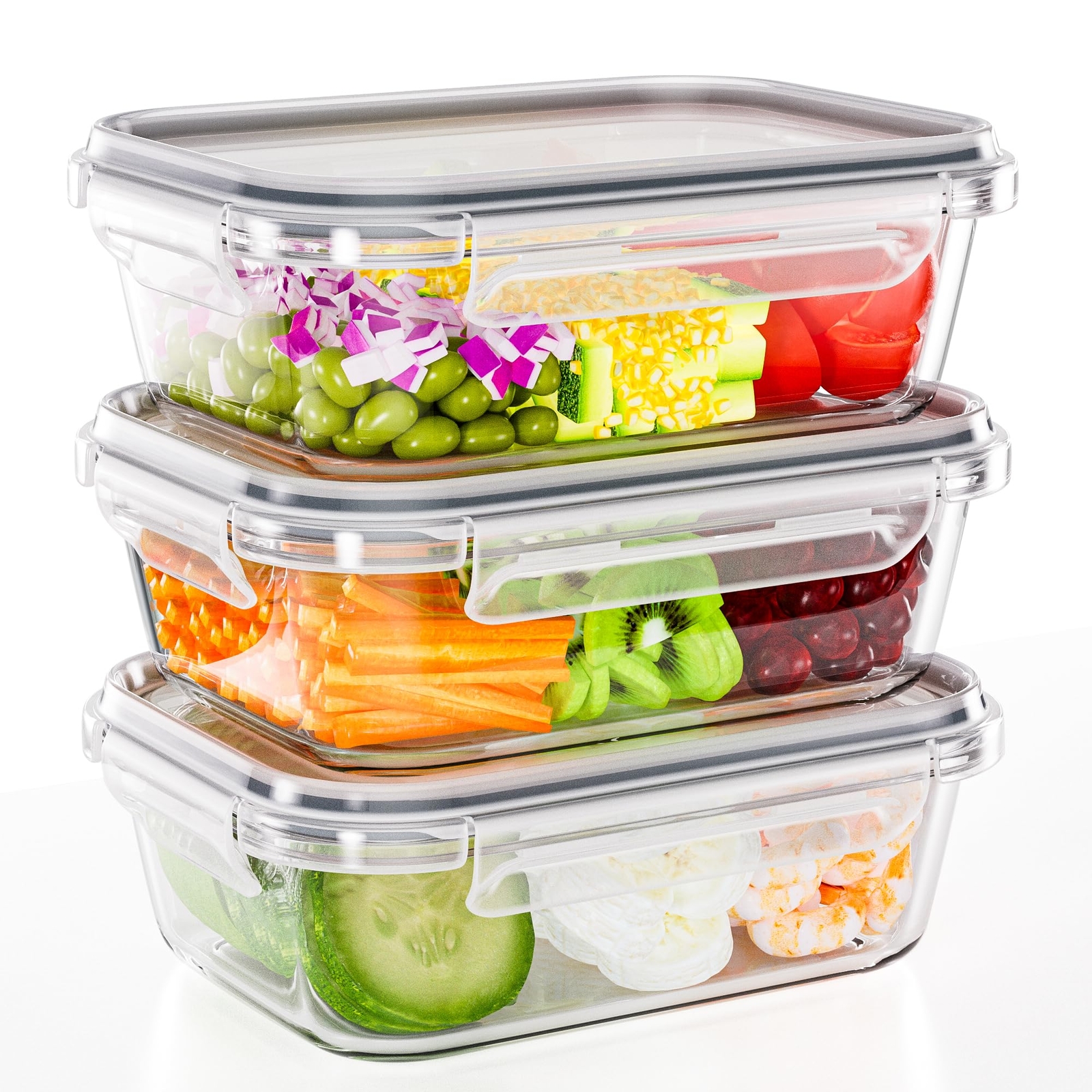 Frischhaltedosen Glas mit Deckel 1040ml Meal Prep Boxen 3er-Set Tupperdosen S...