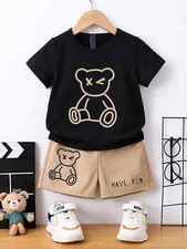 Summer Boy Cartoon Bear Children's 2-piece Set Round Neck T-shirt Shorts Cool