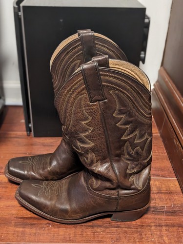Justin Chestnut Brown Leather Mid-Calf Western Square Toe Boots - Size 10-B - Picture 3 of 7