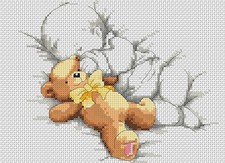 New Baby - Baby and Teddy in Yellow Counted Cross Stitch Chart No. 5-123