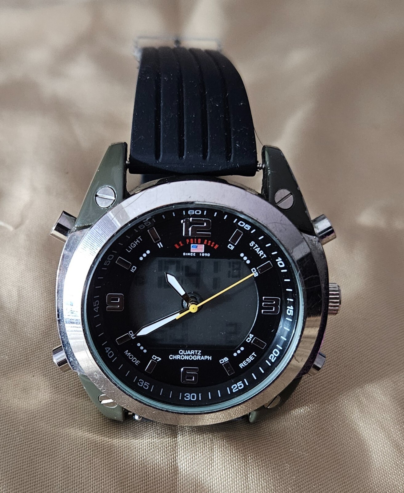 U.S. POLO ASSOCIATION  US9121  Men's Hybrid Watch  Dual Time Silicone Band Black