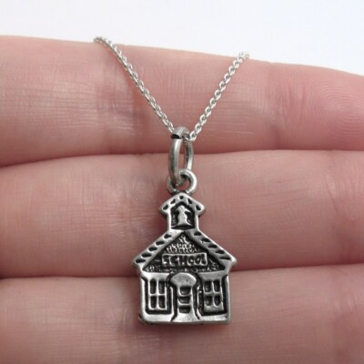 925 Sterling Silver School House Charm with Necklace