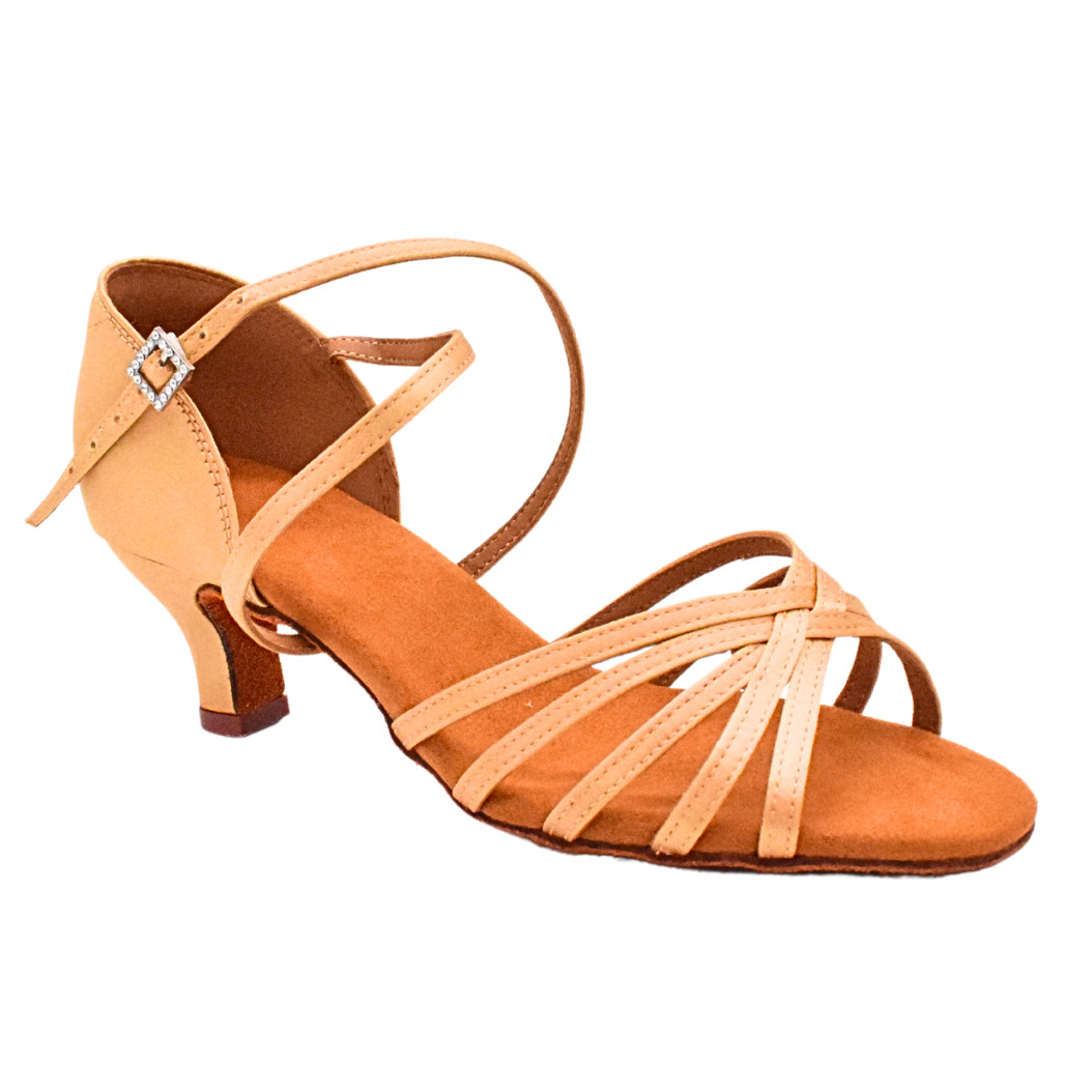 Zapatos de baile latino para mujer | Alba | Satén tostado claro | Tacón de 5,5 cm | Talla 7 (Reino Unido)