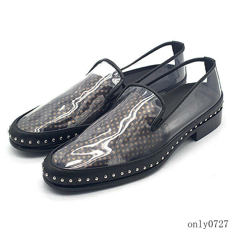 SAOLA Mocassino uomo trasparente pompa pelle rivetto slip on trasparente casual scarpe a punta