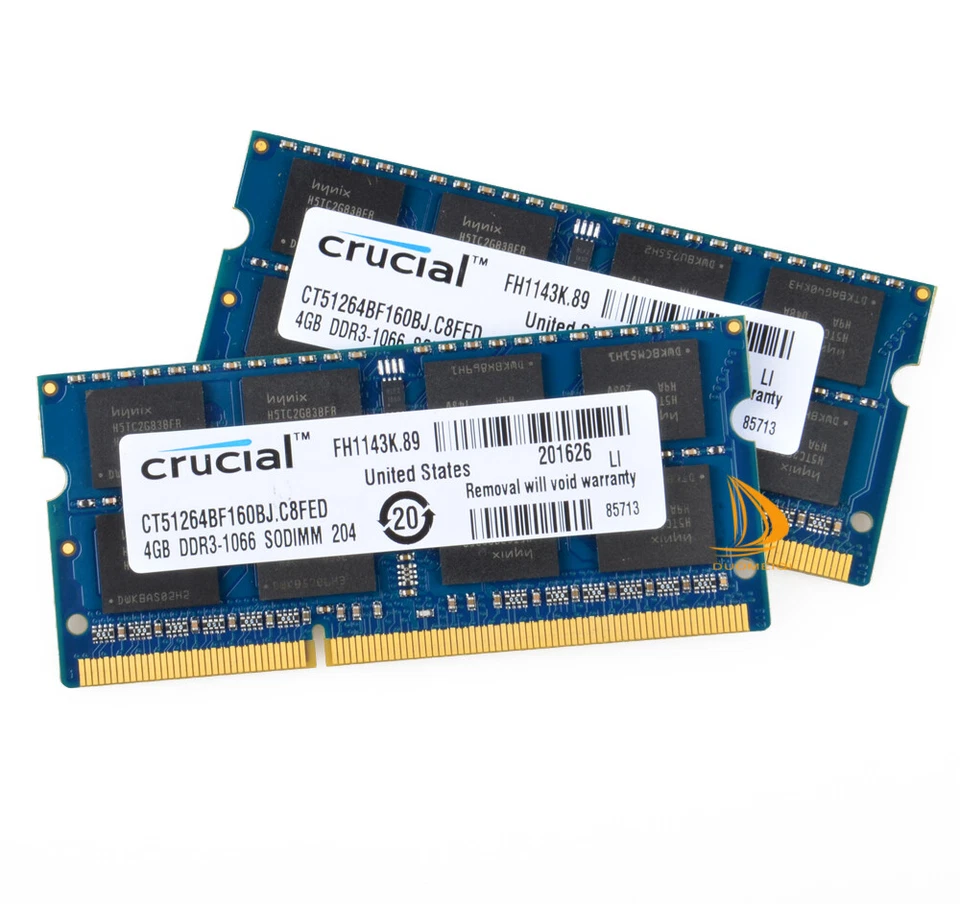 Crucial 2X 4 Go 2RX8 PC3-8500S DDR3 1066Mhz SODIMM mémoire d'ordinateur portable - Photo 4/4