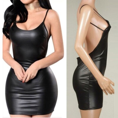 Damen Sexy Minikleid Sling V-Ausschnitt Bodycon Slim Fit Eng Einfarbig Clubwears Party
