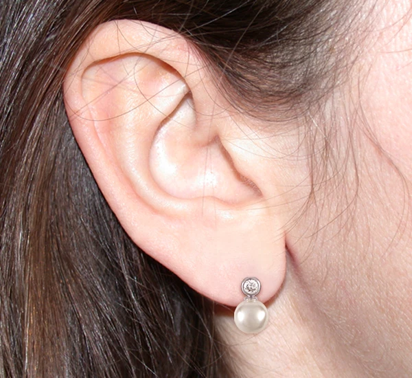 Orecchini Perla Brillanti in Argento 925 Rodiato Oro Bianco - Immagine 3 di 4