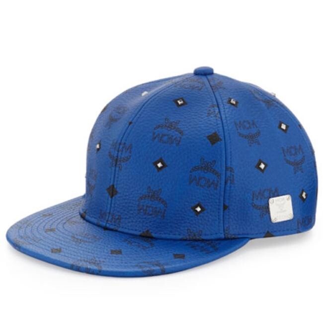 100% AUTHENTIC NEW MEN MCM VISETOS BLUE LEATHER BASEBALL CAP US S