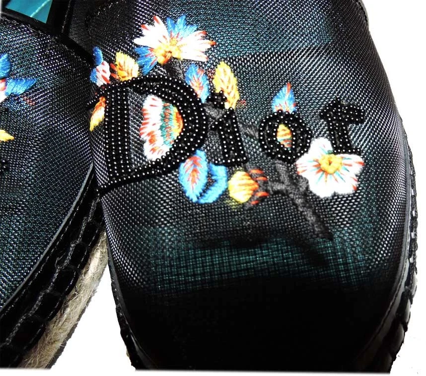 Mocassins Christian Dior Espadrilles noirs plats bordure maille/brevetée Riviera 38,5
