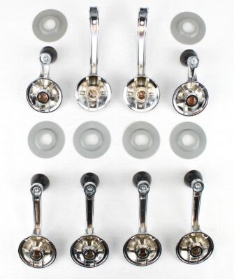 I-5 Classic Chevy Window Crank Handle Set Of 4 - Chrome With Black Knob For 1955-1960 Chevy 210, Bel Air, Impala