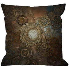  Steampunk Throw Pillow Cover,Rusty Steampunk with Clock and Color Z28