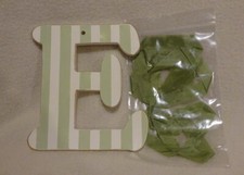 LETTER "E" Wooden Green  White Letter w/ Green Hanging Ribbon-5"x   Baby Nursery