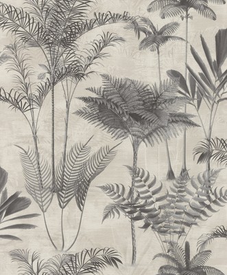 Rasch Kinabalu Charcoal Rainforest Wallpaper 20.9-in 33-ft Long 57.5 Square Feet