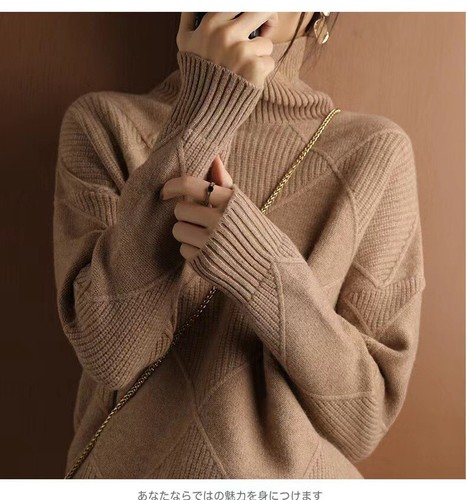 Women Turtleneck Sweater Cashmere Blended Knitted Turtleneck Over Size Pullover - Picture 20 of 21