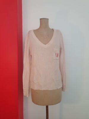 81 HOURS CASHMERE Jumper Pullover Size M Pale Pink ROSE LOVE Pocket V-NECK