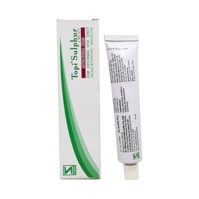 2XHomeopathy Topi Sulhur Cream Helps Reduce inflammation Pain Itching Rashes 25g