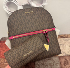MICHAEL KORS Dallas MD SLIM BACKPACK+ WALLET SET  Brown & Fushcia NWT