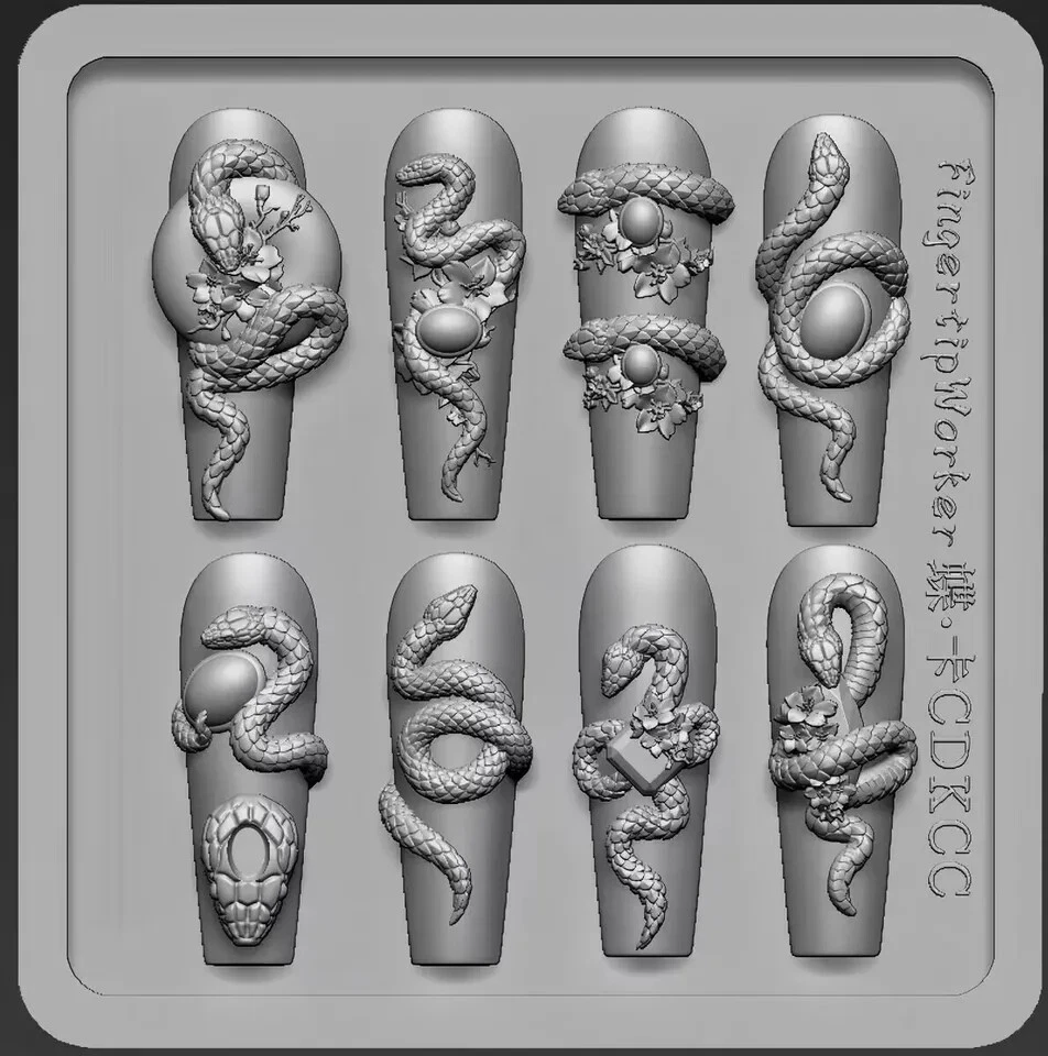 Molde de uñas acrílico 3D diseño de esqueleto de rosa serpiente para arte en uñas hágalo usted mismo 1 pieza Foto 4 de 4