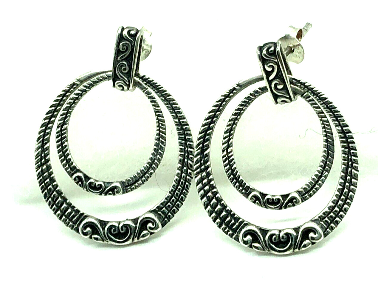 Double Circle Drop Dangle Scrolls Sterling Silver… - image 1