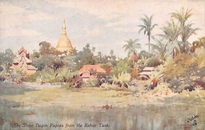 L255 Burma Myanmar Shwe Dagon Pagoda from the Baban Tank postcard