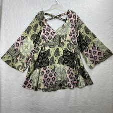 ASOS DESIGN 4 Kimono Sleeve Mini Smock Dress Criss Cross Back Paisley Hippy Boho