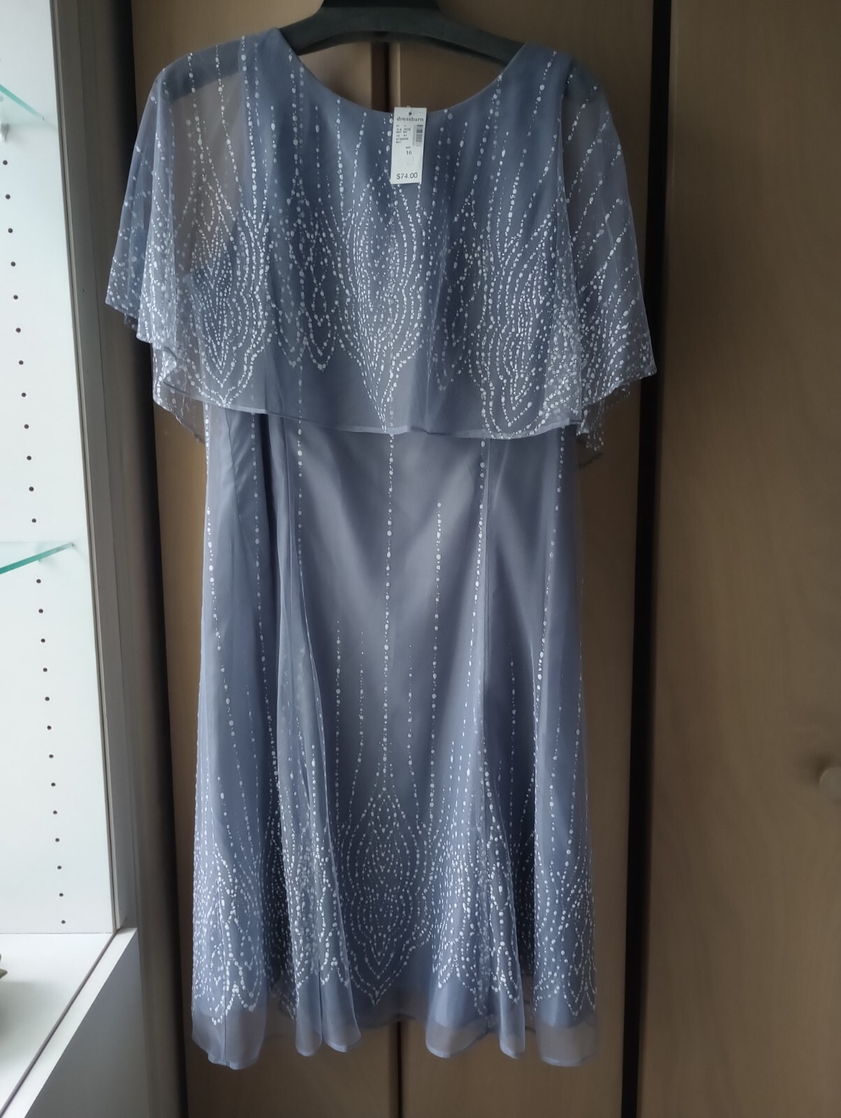 DRESS BARN DOVE GRAY DRESS WITH OVERLAYGLAMOUR BY GABRIELLA SKYENWT