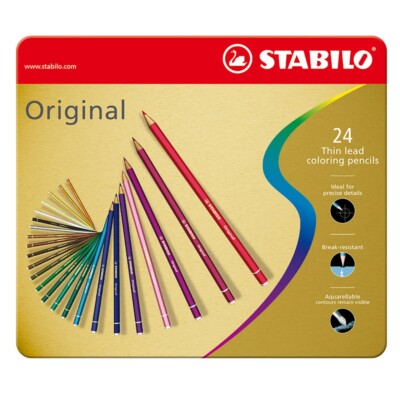 (1,42 /Stück) Stabilo Original 24er Metalletui Dünnkern Buntstift