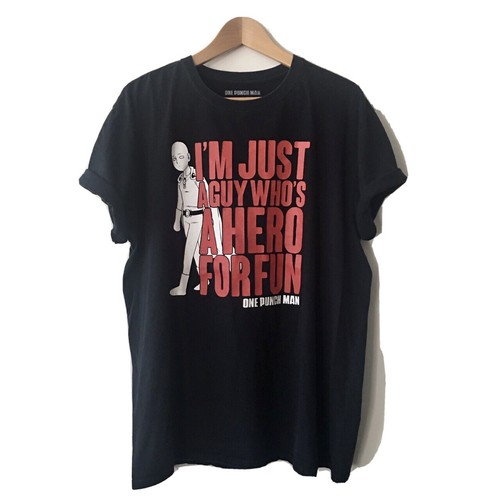 One Punch Man a Hero For Fun T-shirt 100% Cotton Black Mens Unisex Size XL