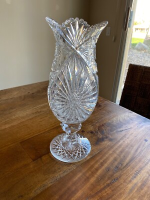 Antique 1970s Lead Crystal Vase from St. Petersburg Star of David 14.5'' 9 lbs.