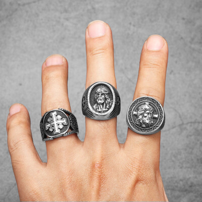 Jerusalem Crusader Cross Men Rings Stainless Steel Silver Jewelry