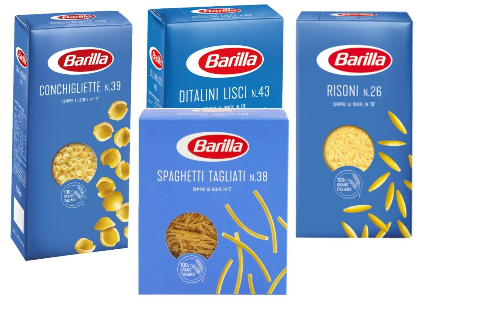 2 kg BARILLA PASTINE GEMISCHTE GRÖSSEN. (4x500g)