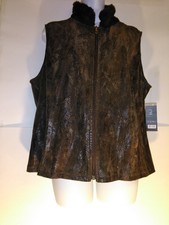Toni Morgan Chocolate Large Women's Vest Jacket Coat Top With Fauxfur Neckline  
