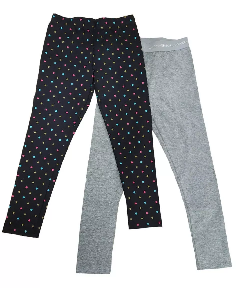 Vigoss Girls 2 Pack Soft Cotton Stretch Leggings Gray Black Colorful Polka Dots