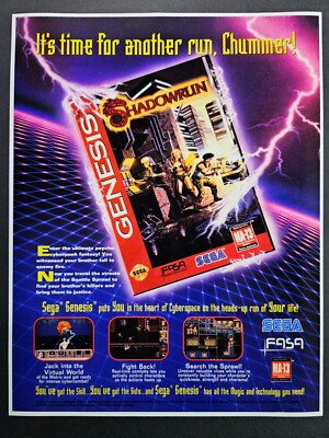 Shadowrun Sega Genesis 1994 Game Vintage Retro Promotional Ad Art Print Poster