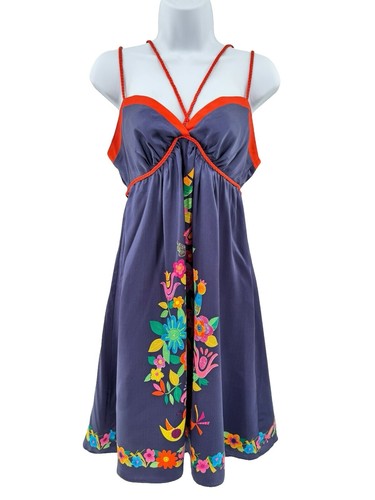 voom by joy han silk dress Voom by Joy Han Sleeveless Ruffle Empire Waist Woman Graphic Silk Dress XS
