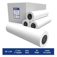 Alliance Wide Format Paper 30�x150'x3" w/2" Adapter 92 Bright, 20lb - 4 Rls/Ctn