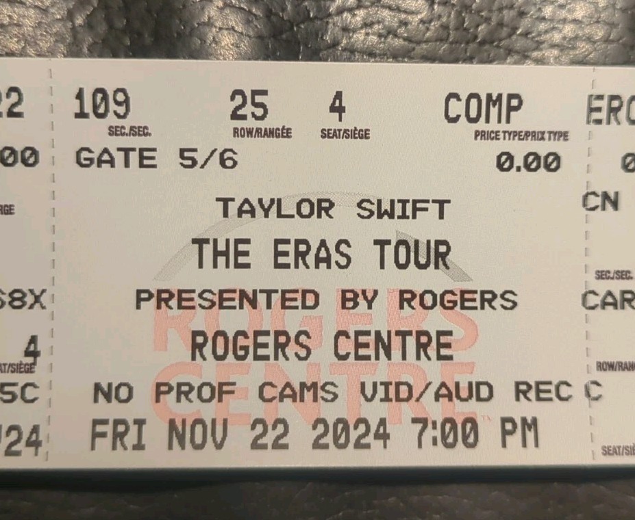 Taylor Swift The Eras Tour Full Ticket Stub Toronto 11/22/2024 Rogers