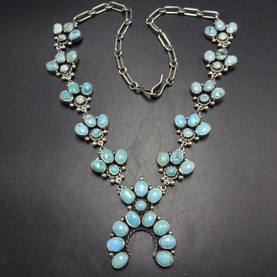 Diminutive FEDERICO JIMENEZ Sterling Silver TURQUOISE CLUSTER Squash Necklace