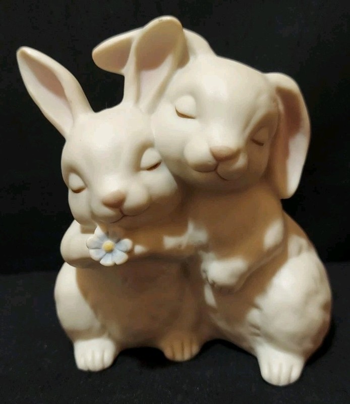 Vintage 1990 HOMCO He Loves Me Ceramic Bunnies  Fiqurine