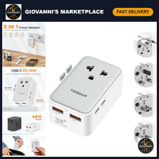 Universal Travel Adapter 25W PD, Ultra Thin International Plug for Worldwide Use