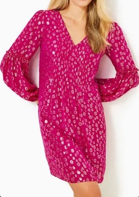 LILLY PULITZER CLEME DRESS MYSTIQUE PINK SILK BUBBLY CLIP 2 NWT (Retail $268)