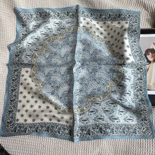 100 Silk Square Scarf Women Paisley Blue Flower Kerchief Headscarf Wrap 65 65cm